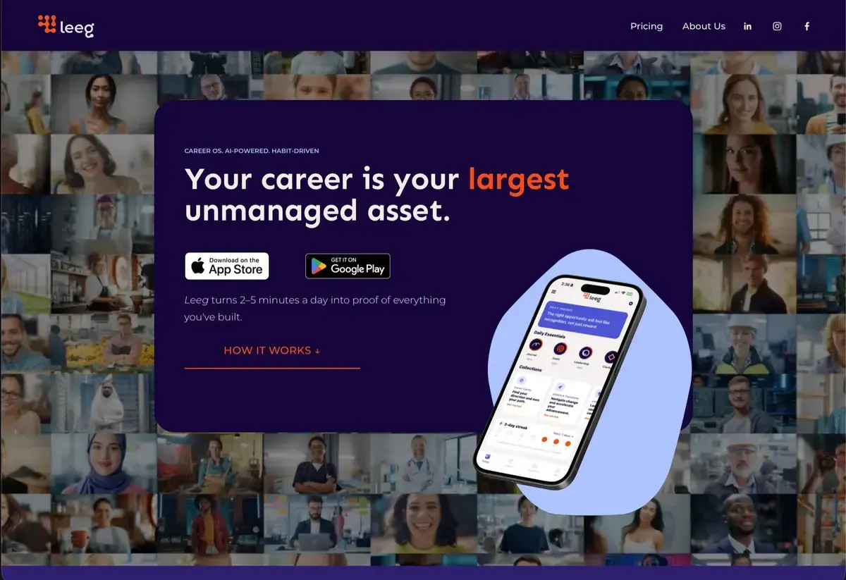 LEEG mobile app screens
