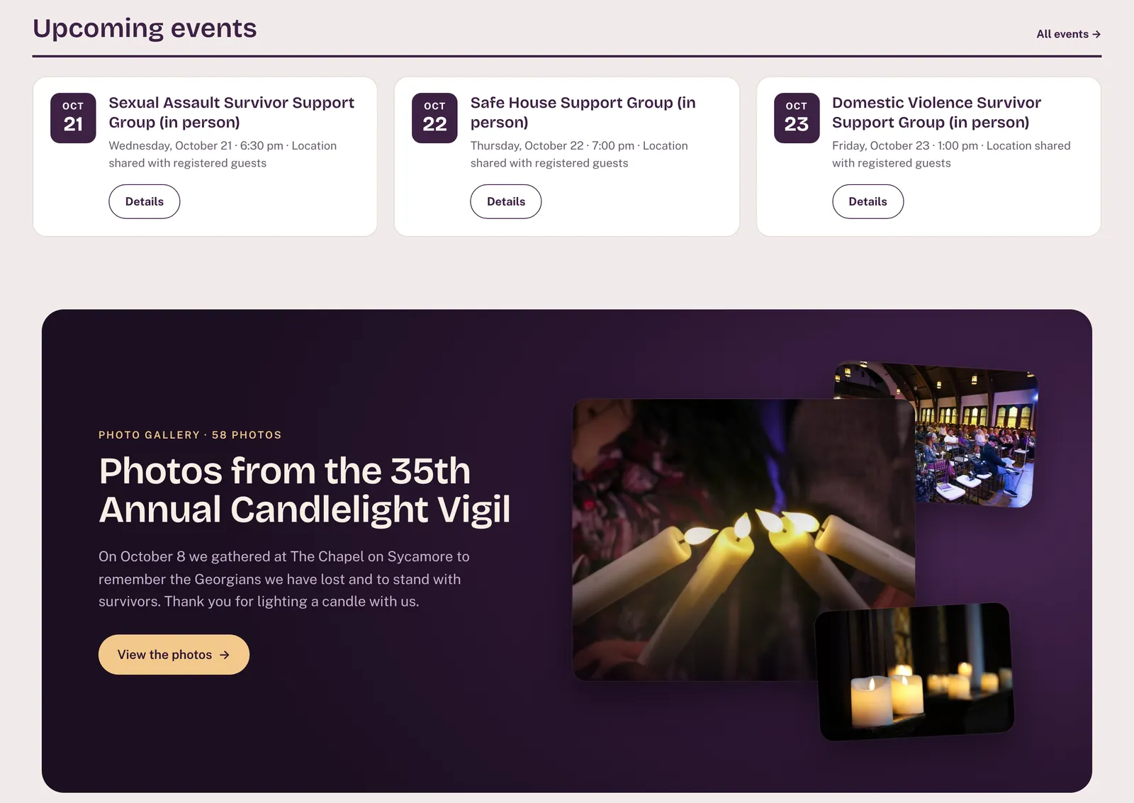 Próximos eventos y la promoción de fotos de la vigilia