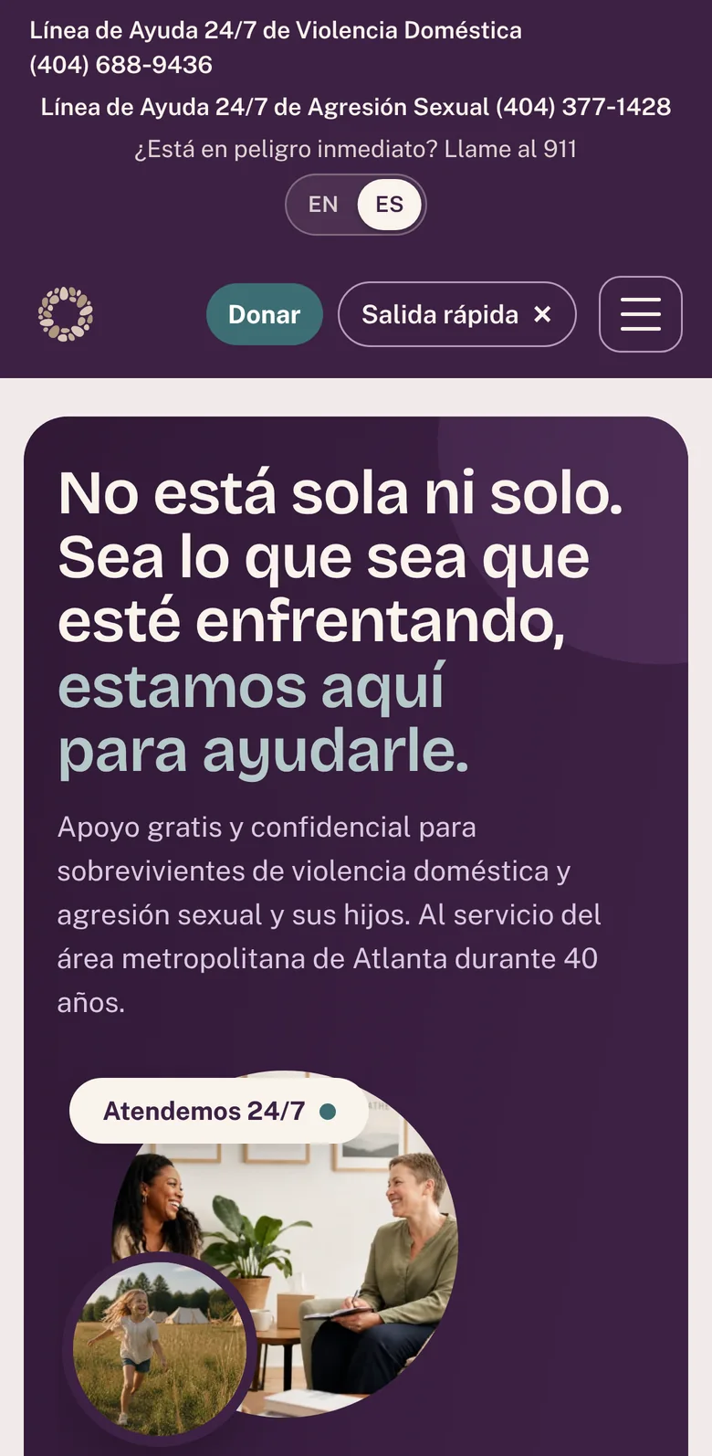 La página de inicio en español en un teléfono