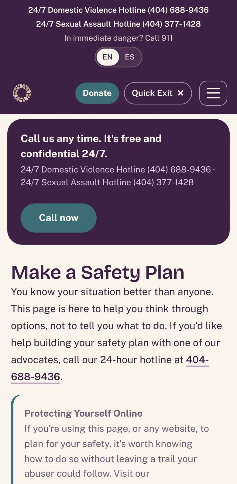 Página del plan de seguridad en un teléfono