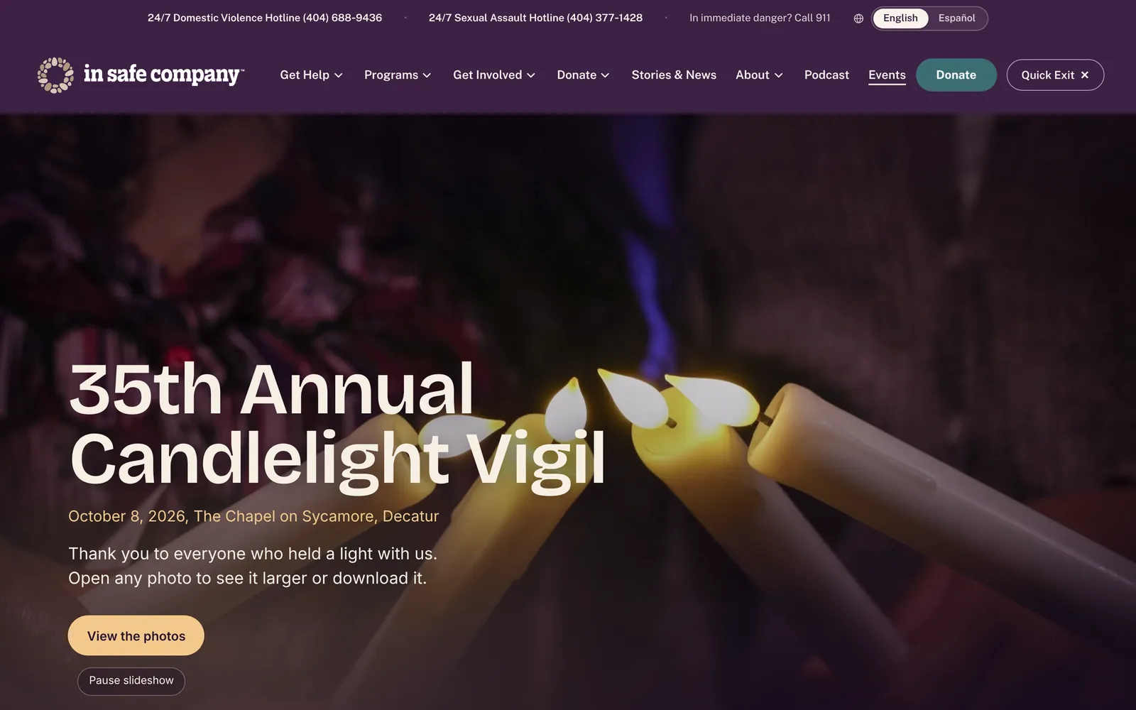 Portada del evento de la vigilia con presentación de velas