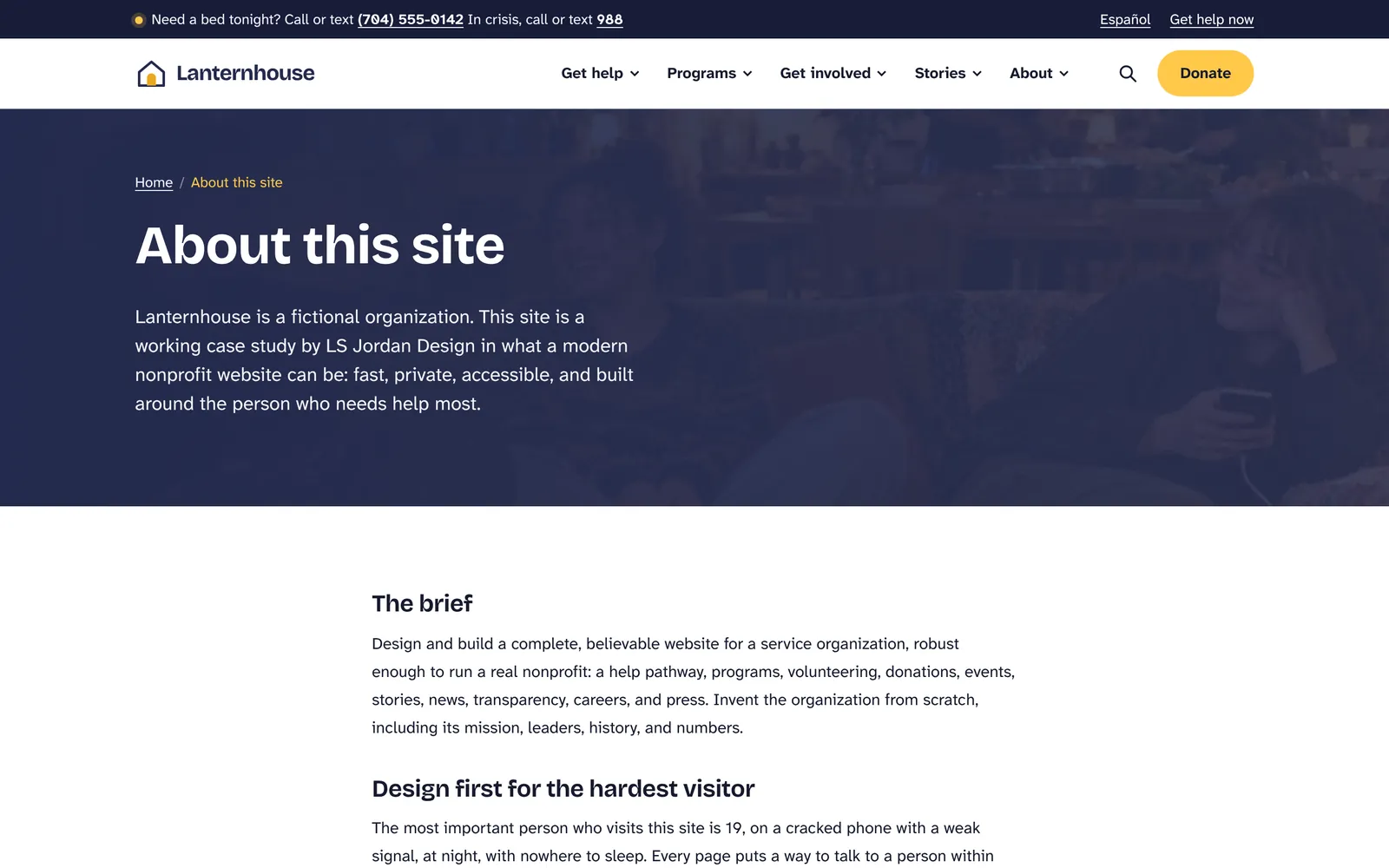 About this site page explaining that Lanternhouse is fictional