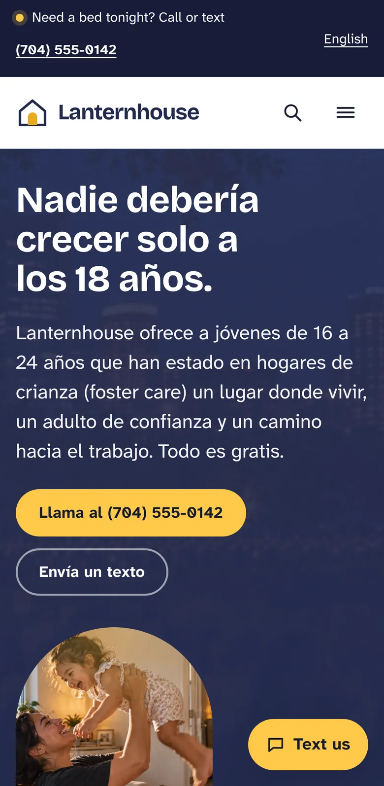 Spanish landing page on a phone