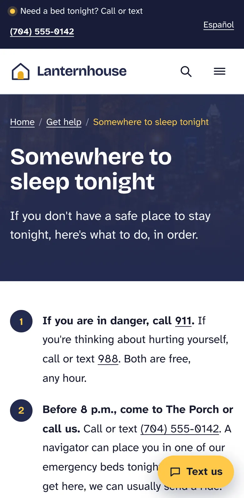 Somewhere to sleep tonight on a phone