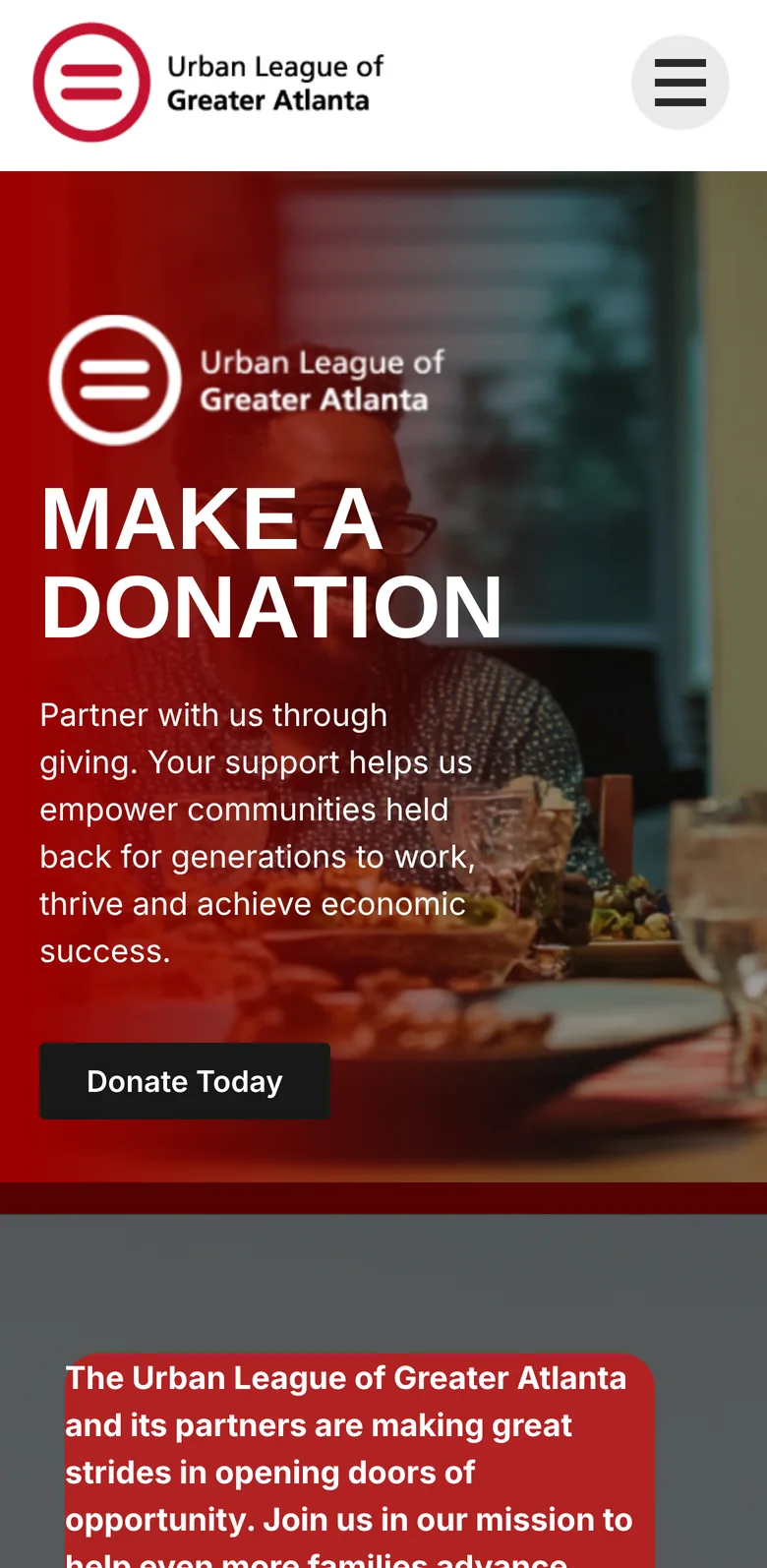 Página de donaciones en un teléfono