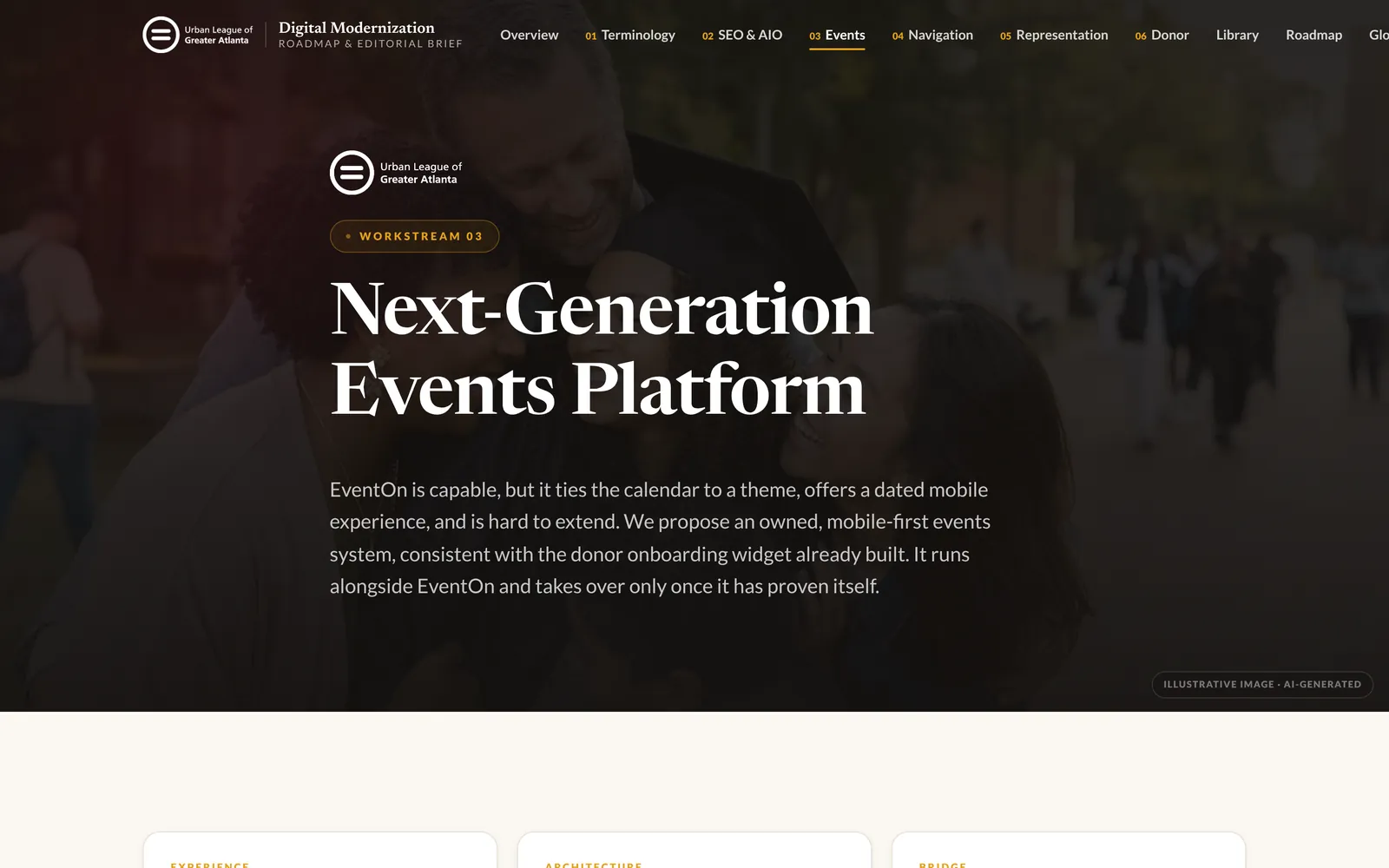 Página de la línea de trabajo Plataforma de eventos de nueva generación